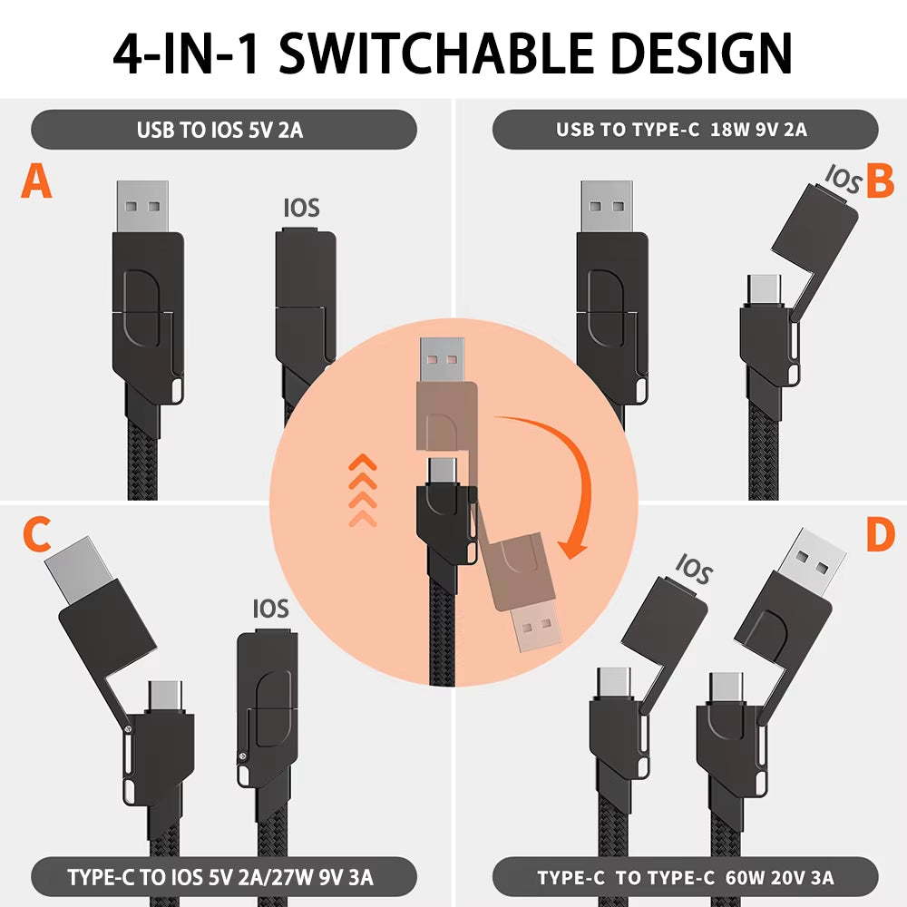 4-in-1 Fast Charging Keychain Cable